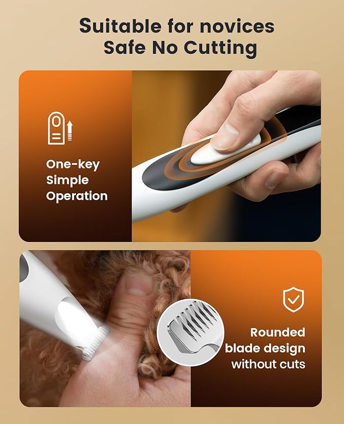 oneisall Low-Noise Dog Paw Trimmer with LED Light, Paw Trimmer for Dogs &Cats 0.8inch/20mm Wide Blade, 35dB Cordless Electric Pet Paw Grooming Clippers for Paws, Ears, Face, Rump