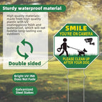 Clean UP After Your Dog Signs, 4-Pack 10"x10" Double-Sided Metal Stakes Smile Your on Camera Signs, Pick Up After Your Dog Sign for Yard
