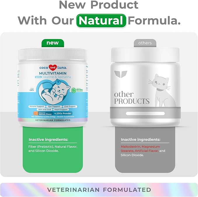 Multivitamin for Cats - 4oz Powder - L-Lysine, Taurine, and Spirulina for Immune Support and Eye Health - Fish Oil & Vitamins for Skin and Heart Health. (for Cats)