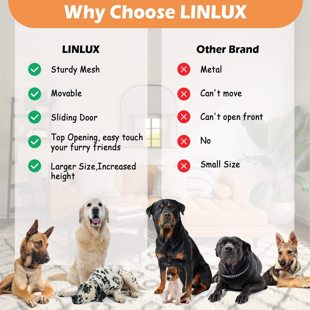 LINLUX 40 Inch Dog Crate Furniture, Wooden Heavy Duty Dog Kennel Indoor, Decorative Dog Cage Table for Large Medium Dogs, with Sliding Doors, Wheels and Flip-top Plate