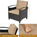 Tangkula 3 Piece Rattan Sofa Set, Patio Conversation Bistro Set w/Coffee Table, Seat and Back Cushions, Sturdy Steel Frame, Outdoor Furniture Set for Garden, Backyard, Balcony, Poolside