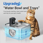 DownyPaws Cat Water Fountain Stainless Steel Wireless, 101 oz/3L FurSink Cordless Cat Water Dispenser for Pets, Battery Operated Dog Drinking Fountain with Motion Sensor, Easy Clean, Metal