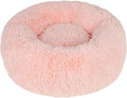 Best Pet Supplies Round Donut Dog Bed with Plush Faux Fur Fabric, Calming, Anti-Anxiety Cushion for Indoor Pets, Slip-Resistant Base, Soft Ergonomic Support - Pink, 30x30x8''