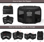DONORO Dog Playpen Portable Pet Play Pens for Small Dog/Cat/Rabbit/Chicks, Cat Playpen Indoor/Outdoor with Carring Case, Removable Zipper Top and Bottom (Black, Extra Large (55"x55"x30"), 8)