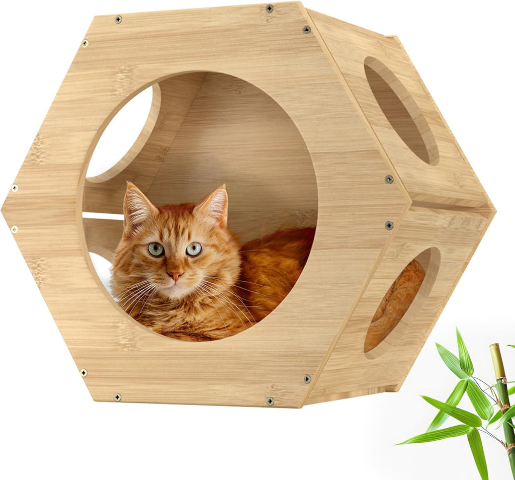 Cat Wall Furniture - Climbing Shelves, Ladders, Hammock & More - Bamboo Material - Light Brown - Cat House, Shelves, Perches, Hammock, Bed, Bridges, Walkways