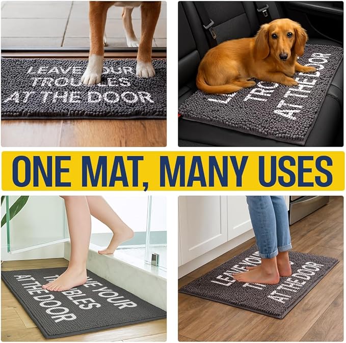 Muddy Mat® Absorbent Microfiber Door Mat and Pet Rug, Non Slip Washable Chenille Indoor Outdoor Entry Rug - Leave Your Troubles at The Door Funny Welcome Mat Entryway 19"x30"