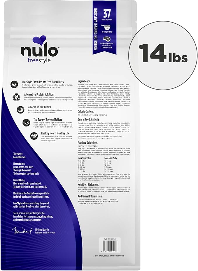 Nulo Freestyle High Protein Small Breed Beef & Sweet Potato Recipe Natural Dry Kibble Dog Food, 14 Pound Bag