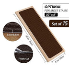 Non-Slip Stair Treads, 7.8" X 30" (15-Pack) Stair Treads Runner Indoor Outdoor, Brown Slip Resistant Stair Tread Mats Step Covers Pads for Elders, Kids and Pets (30" x 7.8", Brown)