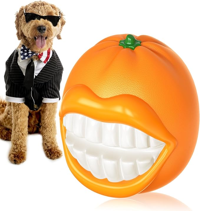 Indestructible Dog Squeaky Ball - Tough Chew Toy for Aggressive Chewers, Medium/Large Dogs - Durable Fetch Toy for Indoor, Outdoor & Water Play - Orange