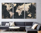 Living Room Wall Art Vintage Home Office Decor Extra Large Bedroom Wall Decor Black Pictures for Wall Decorations Map Paintings