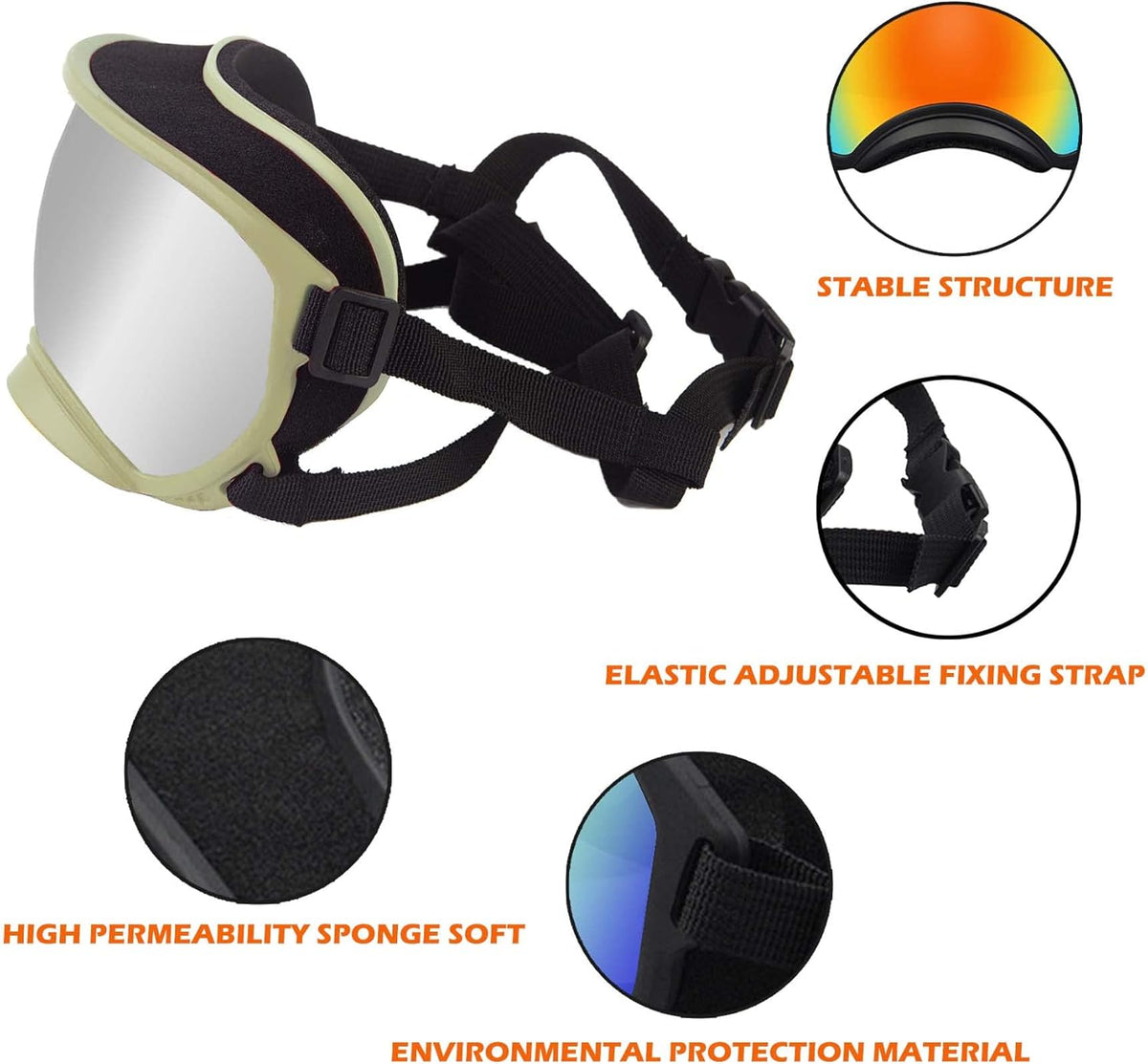 Winproof Large Dog Sunglasses with Adjustable Strap, UV Protection, Soft Goggles for Medium-Large Dogs
