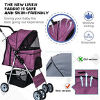 Dog Stroller for Small Dogs,Pet Stroller Strolling Cart 4 Wheels Folding Pet Gear Lightweight Waterproof with Storage Basket for Puppy Small Medium Dogs Cats for Travel,Purple