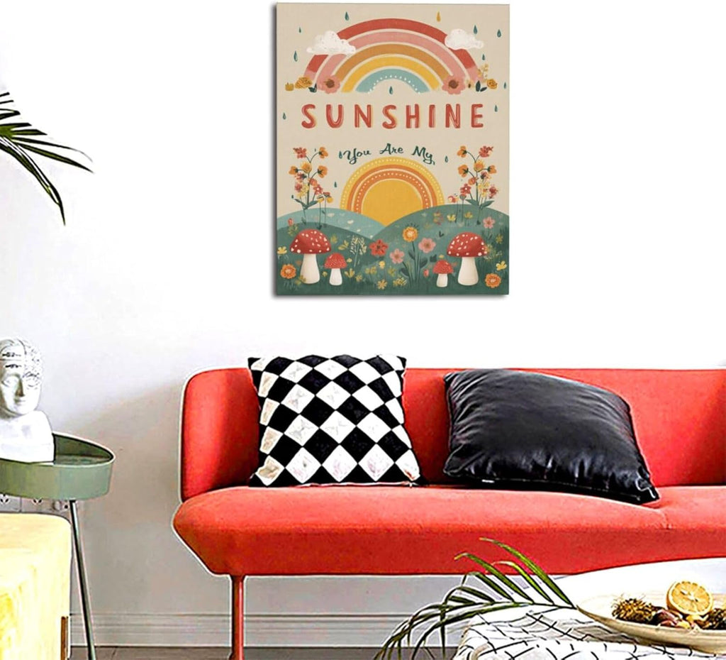 You Are My Sunshine Inspirational Canvas Wall Art Motivational Encouragements Wall Decor First Communion Gifts for Girls Boys Toddler Teens Pictures Painting Print Artwork Framed Decorations Nursery Dorm Bedroom 16"x20"