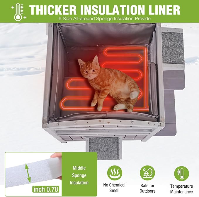 GUTINNEEN 2-Story Heated Cat House for Outside Large Insulated Cat House Outdoor Weatherproof Feral Cat Shelter with Heated Pad, Insulated All-Round Thermal Liner for 1-4 Cats