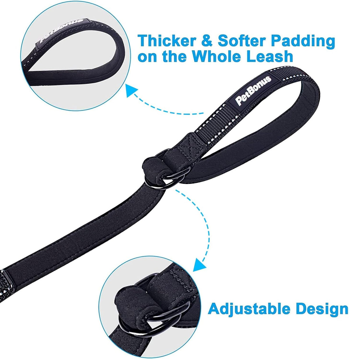 PetBonus 2 Packs Short Dog Leash, Safety Wrist Strap for Retractable Dog Leash, Reflective Design and Adjustable Soft Padded Handle, Extra Layer Security for Pet Stroller (Black, Black)