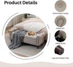 58.1'' Storage Bench Upholstered Linen End of Bedroom Bed Bench Ottoman with Tufted Cushioned Rolled Arm Large Storage Space for Reading Living Room Entryway, Light Brown