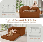 MeMoreCool Convertible Sofa Bed, Pull Out Loveseat Sofa Sleeper Couch for Bedroom Living Room Lounge, 2 in 1 Small Couch Bed with Pillow, Foldable Love Seat Futon Corduroy Orange
