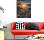 Beach Starfish Wall Decor Ocean Starfish Wall Art Sunset Scenery Coastal Theme Pictures Canvas Nature Seascape Painting Print Framed Artwork Decorations for Home Bathroom Living Room Bedroom Office 16"x20"