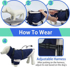 MIGOHI Dog Coat with Harness Built in, 2-in-1 Water-Resistant Dog Jacket, Reflective Snowsuit for Large Dogs, Fleece Lined with Turtleneck, Adjustable Buckle Coats, Border Collies, Navy Blue, XL