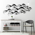 School of Fish Metal Wall Art, Metal Fish Wall Decor, Sea Life Wall Art, Large Nautical Wall Hanging, Modern Beach House Wall Decor, Ocean Themed Artwork for Bathroom (Silver, 59"x25" | 150x64cm)