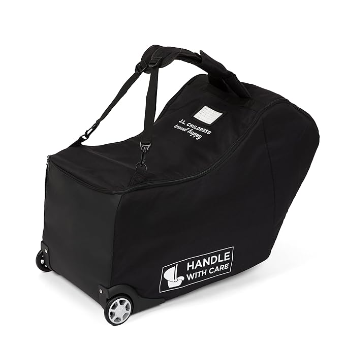 J.L. Childress Padded Infant Car Seat Bag with Wheels - Travel Bag for Airplane, Fits Most Baby & Infant Car Seats, Compatible with UPPAbaby, Nuna, & Chicco, AirTag Compatible - Premier, Black