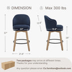 Counter Height Barstools 26 inch Upholstered Swivel Bar Stools with Back and Wood Legs for Kitchen Island,Set of 3,Blue Fabric