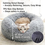 Calming Donut Dog Beds for Small Dogs Cats - Washable Removable Cover Non-Slip Bottom, Round Pet Bed Puppy Bed Warming Fluffy Faux Fur Anti-Anxiety, Fits up to 25 lbs (Light Grey, 23")