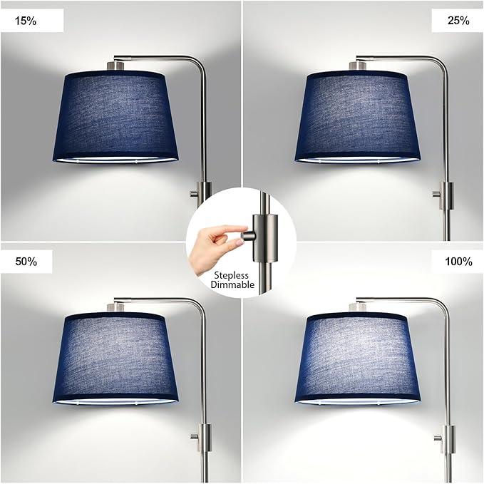Nintiue Dimmable Floor Lamp, 1000 Lumens LED Edison Bulb Included, Brushed Nickel Arc Standing Tall Floor Lamp with Blue Shade for Living Room Bedroom Office Dining Room