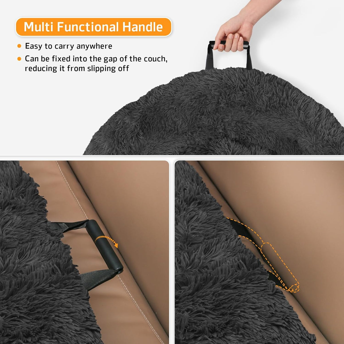 Calming Dog Bed Fluffy Plush Dog Mat for Furniture Protector with Removable Washable Cover for Large Medium Small Dogs and Cats (Large(45x37x6), Dark Grey)