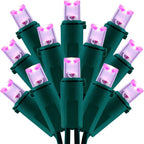 200 Count Pink Wide Angle LED Christmas Lights, 66 ft Green Wire UL Certified Commercial Grade 5mm Holiday String Light Set (Pink)
