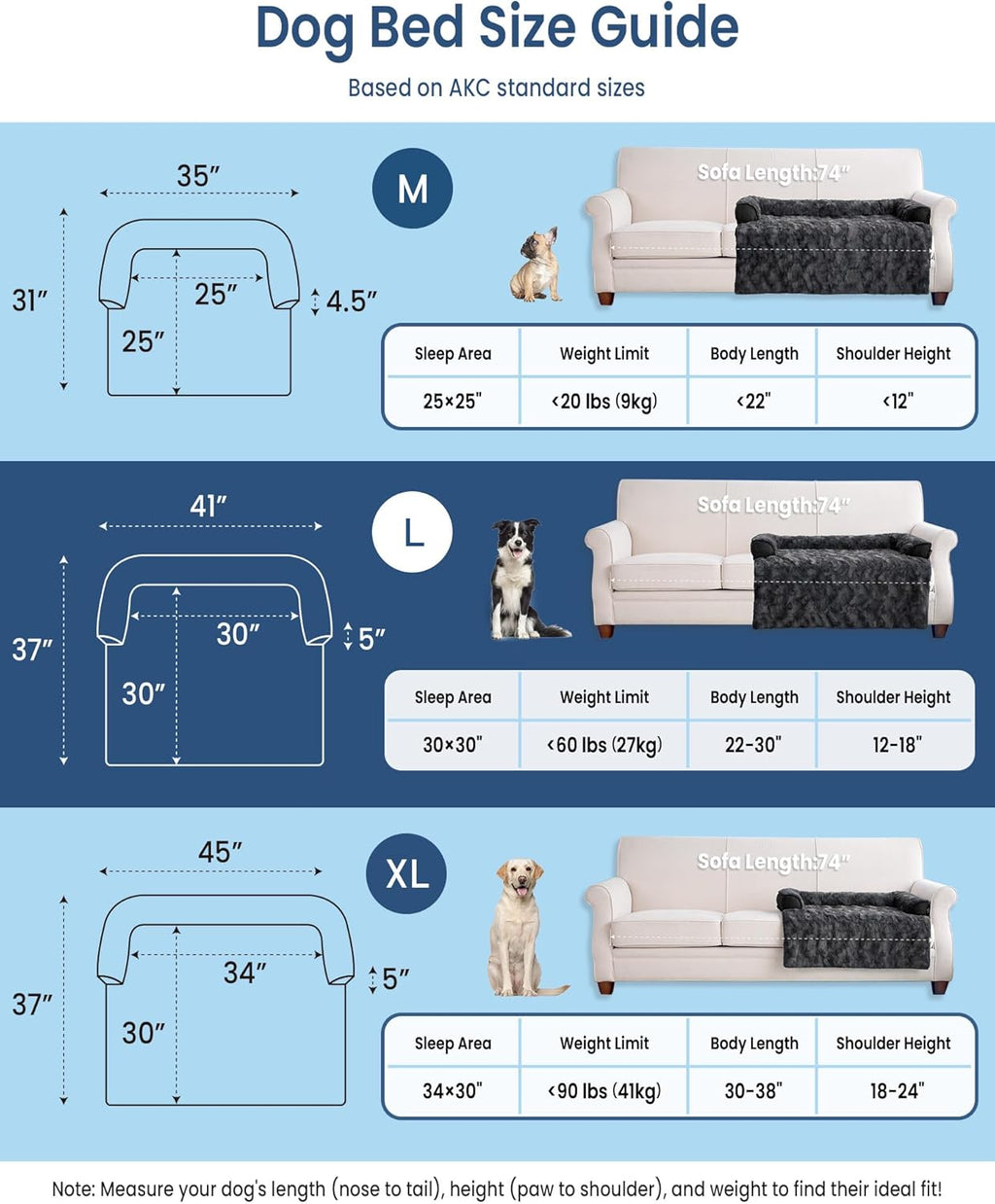 Calming Large Dog Bed for Couch, 41 x 37 inch Removable Couch Cover for Dogs Washable, Non-Slip Fluffy Plush Dog Sofa Mat for Furniture Protector - Dark Grey