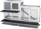 GDLF Two Floors 58" Wooden Indoor Bunny Hutch Rabbit Cage on Wheels Guinea Pig PET House for Small to Medium Animals Waterproof No Leak Tray