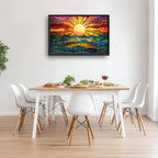 Quorin Boho Sun Large Wall Art Colorful Pictures Abstract Geometric Sun Sunset Sea Wall Decor Modern Canvas Print Painting Artwork for Dining Room Living Room Bedroom 36L x 24W
