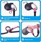 PetBonus 2 Packs Short Dog Leash, Safety Wrist Strap for Retractable Dog Leash, Reflective Design and Adjustable Soft Padded Handle, Extra Layer Security for Pet Stroller (Pink, Pink)