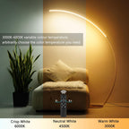 NUÜR Arc Floor Lamp, 67" Tall Gold LED Modern Standing Floor Lamp with Remote Control, Arched Bright Floor Lamps for Living Room Bedroom Office Home