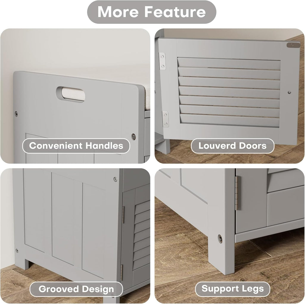 Shoe Storage Bench with Lift Top Storage, Entryway Bench with Cushioned Seat, Adjustable Shelf, 2 Tier Shoe Rack with Doors for Entryway, Bedroom, Hallway, Mudroom, Grey