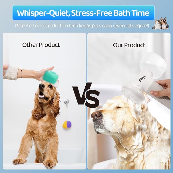 Furgo Dog Bath Brush with Automatic Shampoo & Foam Dispenser, Soft Silicone Massage Brush for Deep Cleansing, Nourishing & Grooming, Rechargeable Cat Foam Sprayer for All Hair Types Pets