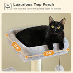 62" Cat Tree for Indoor Cats, Multi-Level Cat Tower with 2 Spacious Condos, Dual Top Perches, Scratching Pad, 4 Scratching Posts, 2 Pompoms, Grey