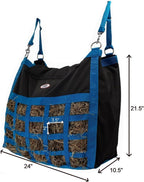 Supreme Slow Feed Top Load Hay Bag with Super Tough Bottom with 2" x3.5” Rectangular Openings and 6 Month Warranty (Purple Lime Green Trim)