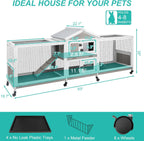 2-Tier Rabbit Hutch with Wheels, Indoor & Outdoor Small Animal Cage with Deep Pull-Out Tray, Anti-Chew Frame, Habitat for Bunny, Guinea Pig, Chinchilla (93" L x 19" W x 35" H)