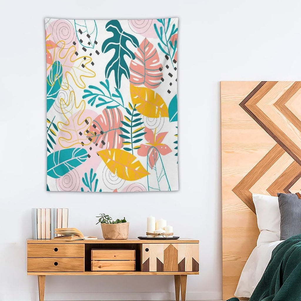 ICMOLYYENLO Tropical Green Leaves Tapestry, Exotic Leaves Beautiful Bedroom Wall Hanging, Floral Poster Blanket for Bedroom Living Room Dormitory Apartment 50x60 Inch