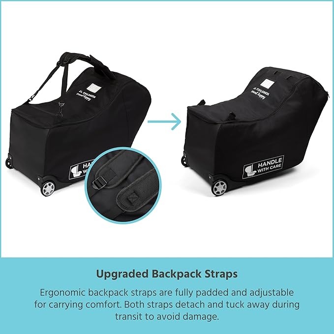 J.L. Childress Padded Infant Car Seat Bag with Wheels - Travel Bag for Airplane, Fits Most Baby & Infant Car Seats, Compatible with UPPAbaby, Nuna, & Chicco, AirTag Compatible - Premier, Black