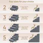 PAWSCART Pet Stairs for Dogs 3-Step, 15.7" H Pet Stairs for High Bed, Couch Sofa & Chair, 30D Material Soft Foam Dog Steps with Non-Slip Bottom Surface Removable Washable Cover, Grey