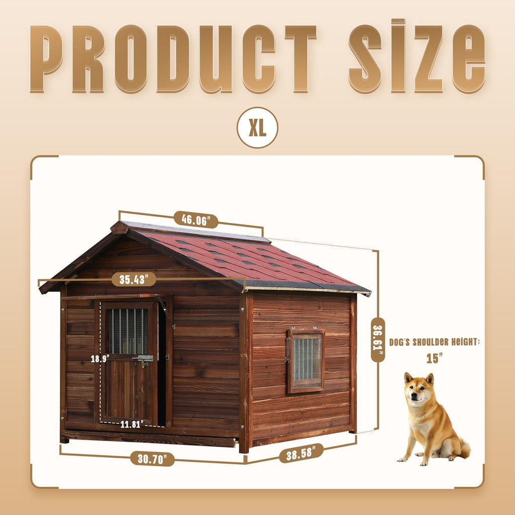 Extra Large Dog House Outdoor Made of Solid Pine Wood, Warm Doghouse, Dog House with Elevated Floor for Large Dogs, (Wood, XL)
