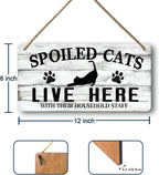 Cat Wall Decor For Cat Lovers Hanging Wood Cat Home Decor Fall Cat Wooden Sign Cat Christmas Decor Spoiled Cats And Their Staff Live Here Sign Cats Only Signs Cat Welcome People Tolerated Sign 12x6 In