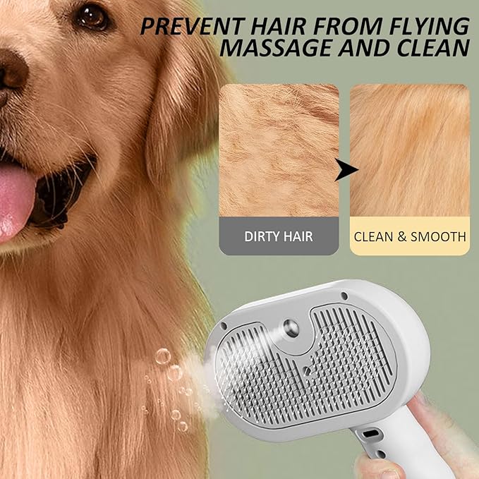3 In 1 Self Cleaning Steamy Pet Brush, Pets Spray Hair Removal Comb - Anti-Static, Dog Grooming Tool with Steam & Self-Cleaning, Skin-Friendly Design + Bathing Solution