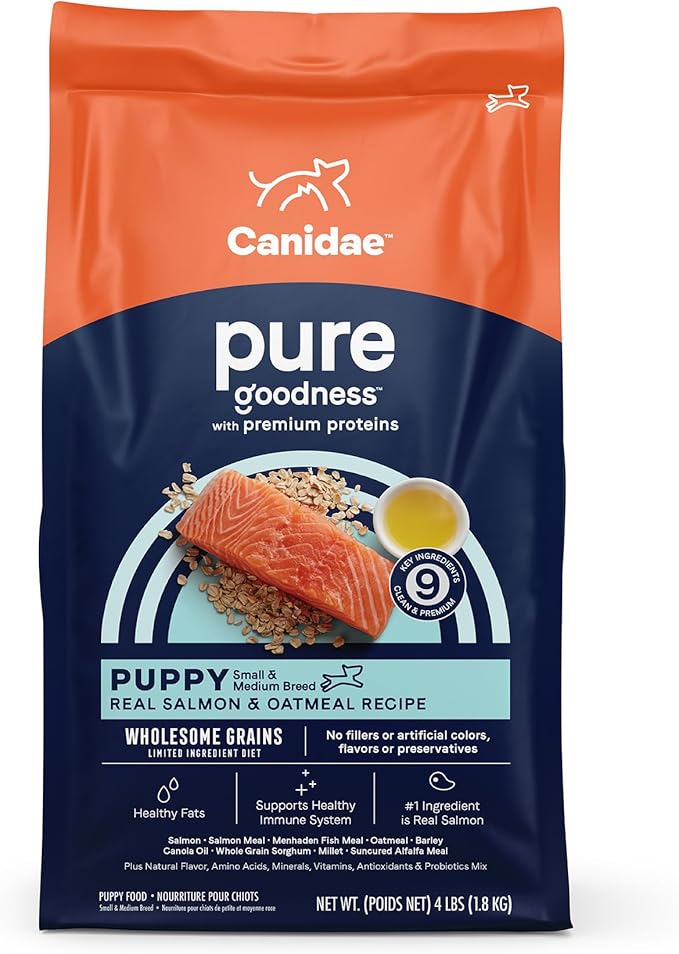 CANIDAE Pure Limited Ingredient Premium Puppy Dry Dog Food, Real Salmon & Oatmeal Recipe, 4 lbs, with Wholesome Grains