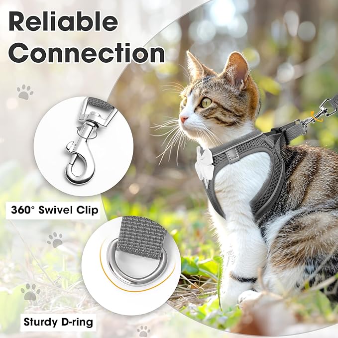 Cat Vest Harness and Leash Set for Walking Escape Proof, Adjustable Kitten Harness Breathable Mesh with Reflective Strips Harness for Kitty Puppy Bunny (Grey,XS)