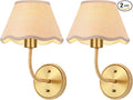 Boho Hand Woven Rattan Wall Sconces Set of Two Gold Rustic Wall Lamp Hardwire Brass Farmhouse Wall Mount Lights for Bedroom Living Room Hallway Vanity