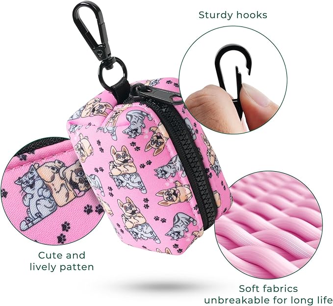 ATIFBOP Dog Poop Bag Dispenser with 30 Bags, Poop Bag Holder Fit All Dog Leashes, Soft and Big Capacity Doggy Bags Refill Carrier (Pink)